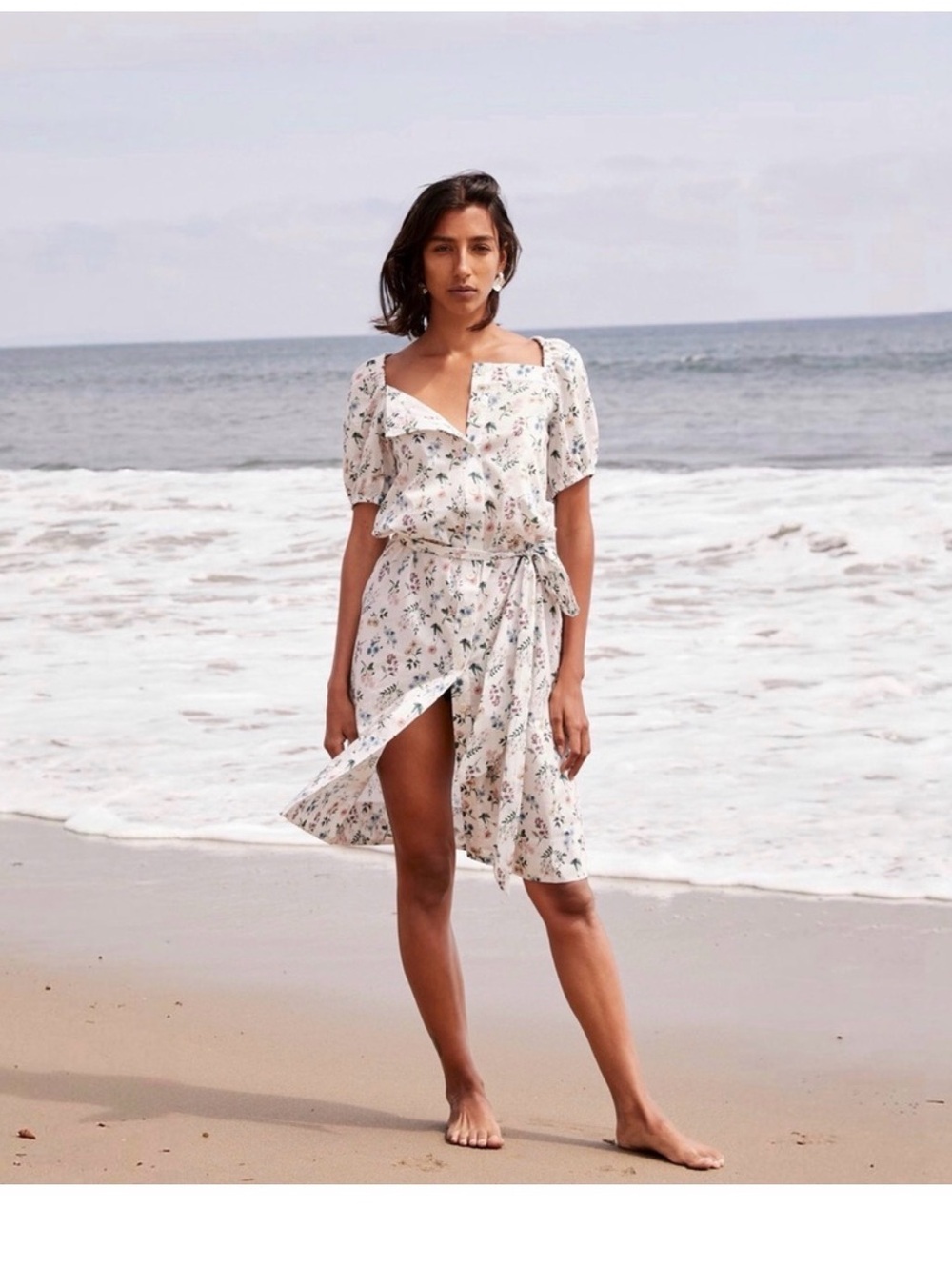 J. Crew White Floral Square-Neck Midi Dress - Picture 3 of 7